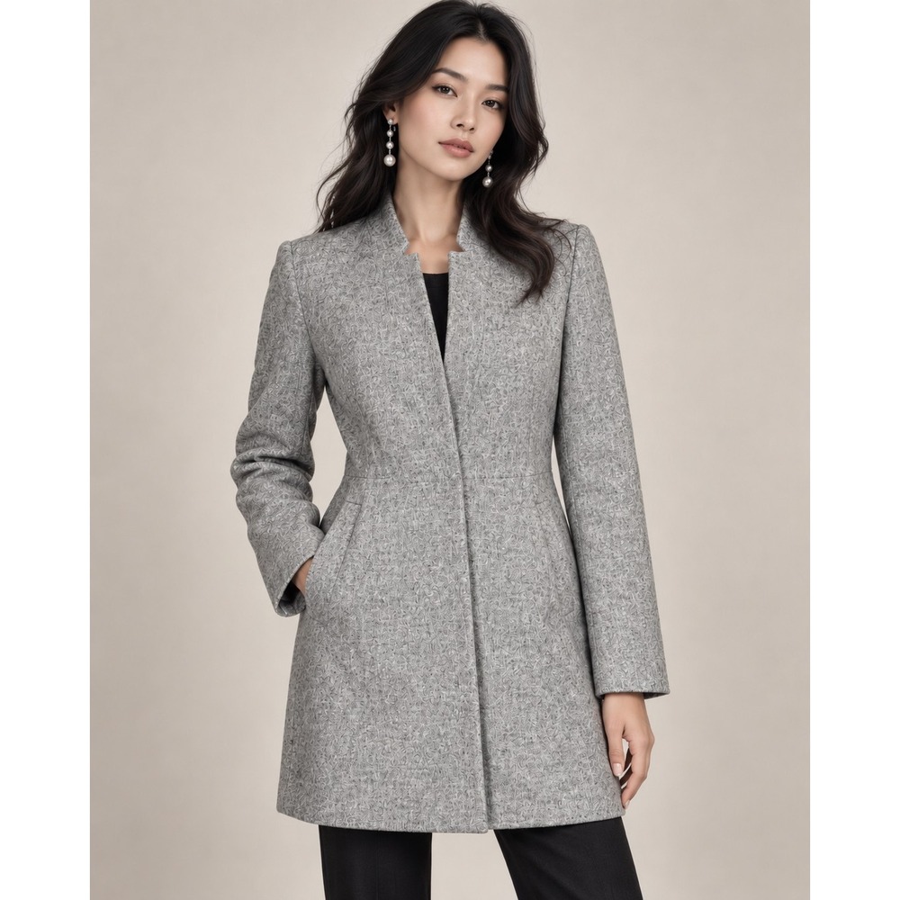 Zara Basic Grey Shetland Wool Coat Stand Collar Tailored Jacket Small
